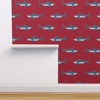 Swimming Sharks on Lipstick Red by Brittanylane