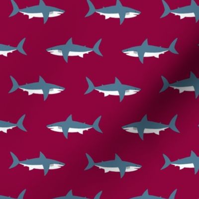 Swimming Sharks on Raspberry Jam Red by Brittanylane