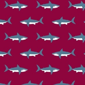 Swimming Sharks on Raspberry Jam Red by Brittanylane