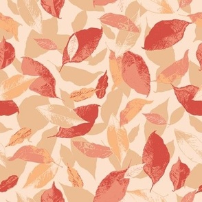 Scattered Leaves - Russet Red & Peach - Medium Scale