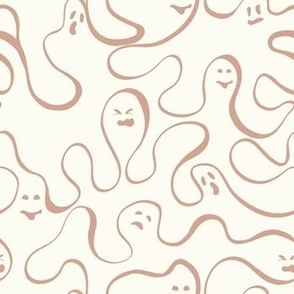 Cute Halloween Ghost continuous line _Cream