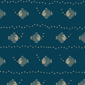 Fish & bubbles navy blue 