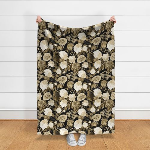 retro floral sepia monotone on dark background