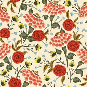 Retro magic Floral – Mix and Match -   red, green, yellow and cream // Medium scale