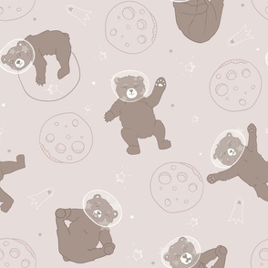 Cute Bears having fun time full of adventures in outer space. Design in natural colors seamless pattern.