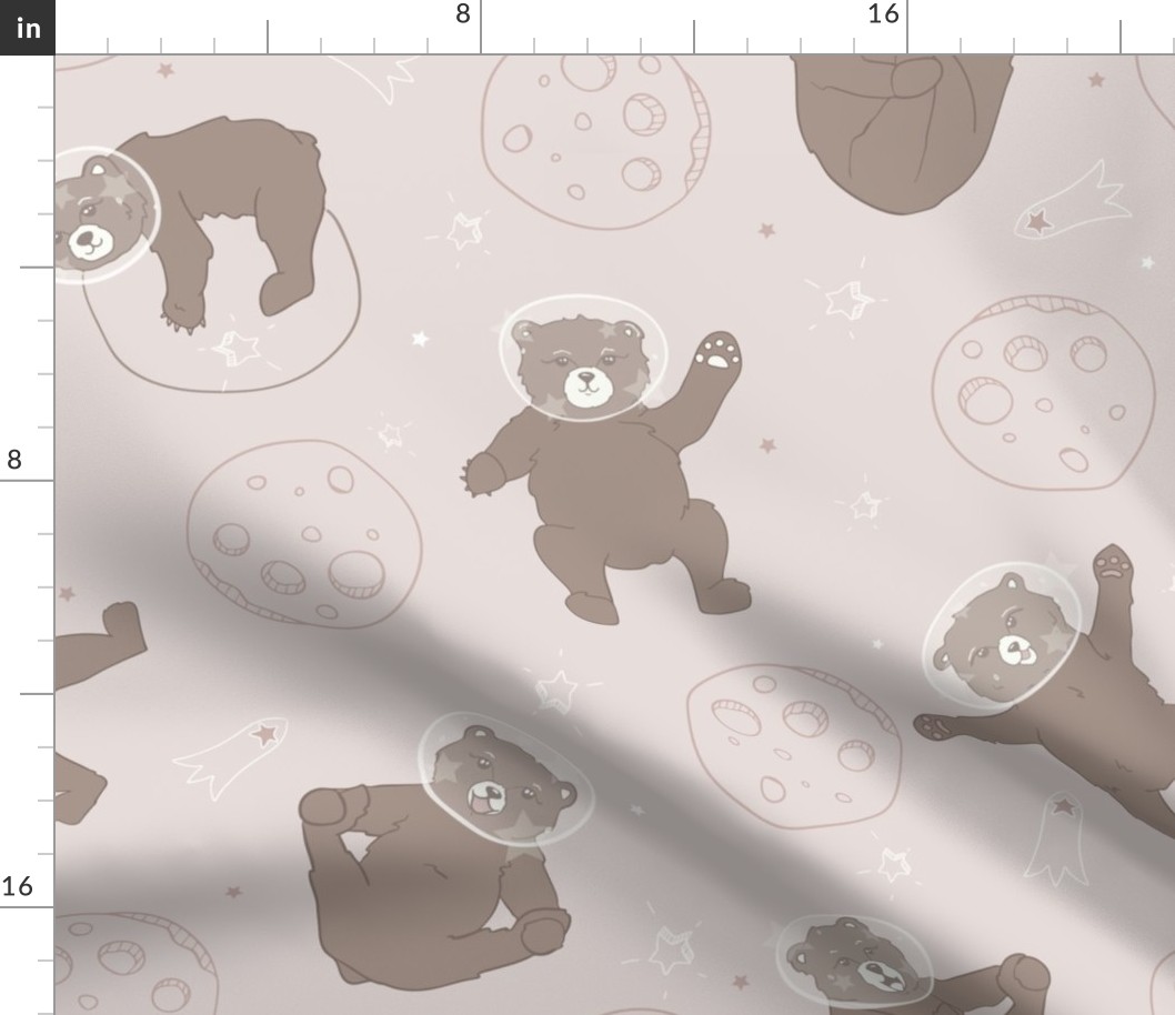 Cute Bears having fun time full of adventures in outer space. Design in natural colors seamless pattern.