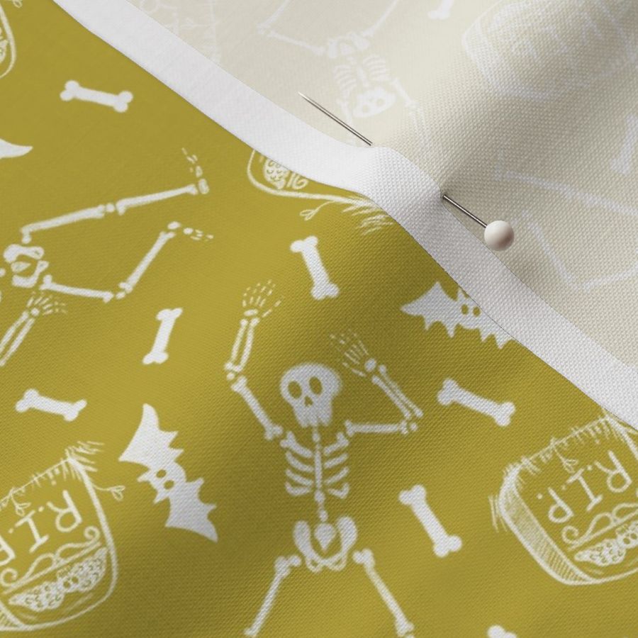 Dancing Skeletons and Tombstones -Lemon grass - yellow