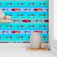 Sharks and Surfboards on Ocean Ombré by Brittanylane