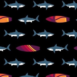 Sharks and Surfboards on Black by Brittanylane