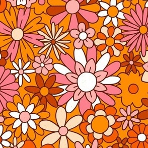 Fun retro orange floral print illustration