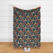 Large Scale Retro Drippy Melting Smile Faces and Daisy Flowers on Navy