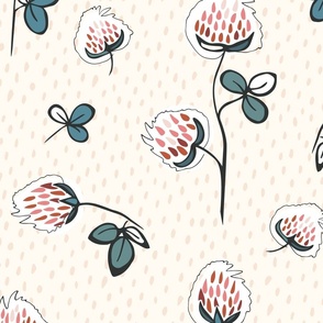 Clover blossoms on creamy white background - xl