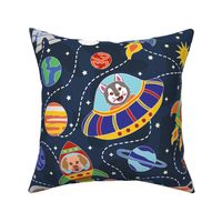 (Large) Hand drawn Astronaut Puppies for girls boys nursery in navy blue, yellow, red, white, green, baby blue