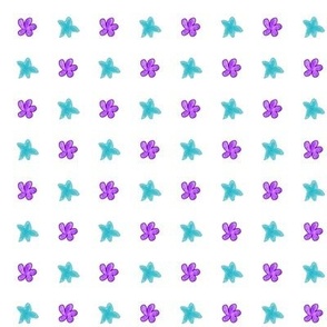 Retro Floral Joy - Flowers and Stars - Compliment -Aqua and Bright Lilac on White - a946ef_ 3dcbd7