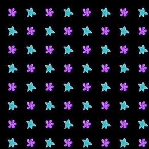 Retro Floral Joy - Stars and Flowers - Compliment -Aqua and Bright Lilac on Black- a946ef_ 3dcbd7