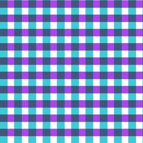 Retro Floral Joy - Checks - Compliment -Aqua, Bright Lilac, Uniform Blue, White - 42567b_ a946ef_ 3dcbd7