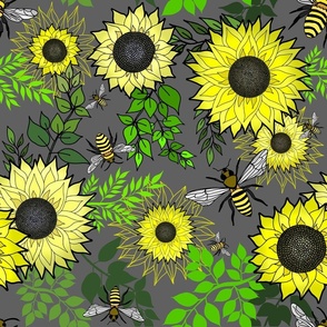 Sunflowers and Bees (large scale) 