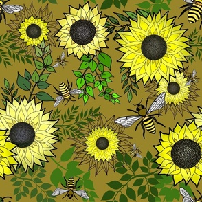 Sunflowers and Bees (large scale) 