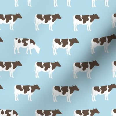 cows on baby blue  - farm fabric C22