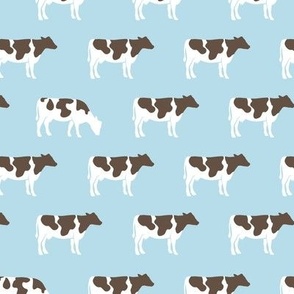 cows on baby blue  - farm fabric C22