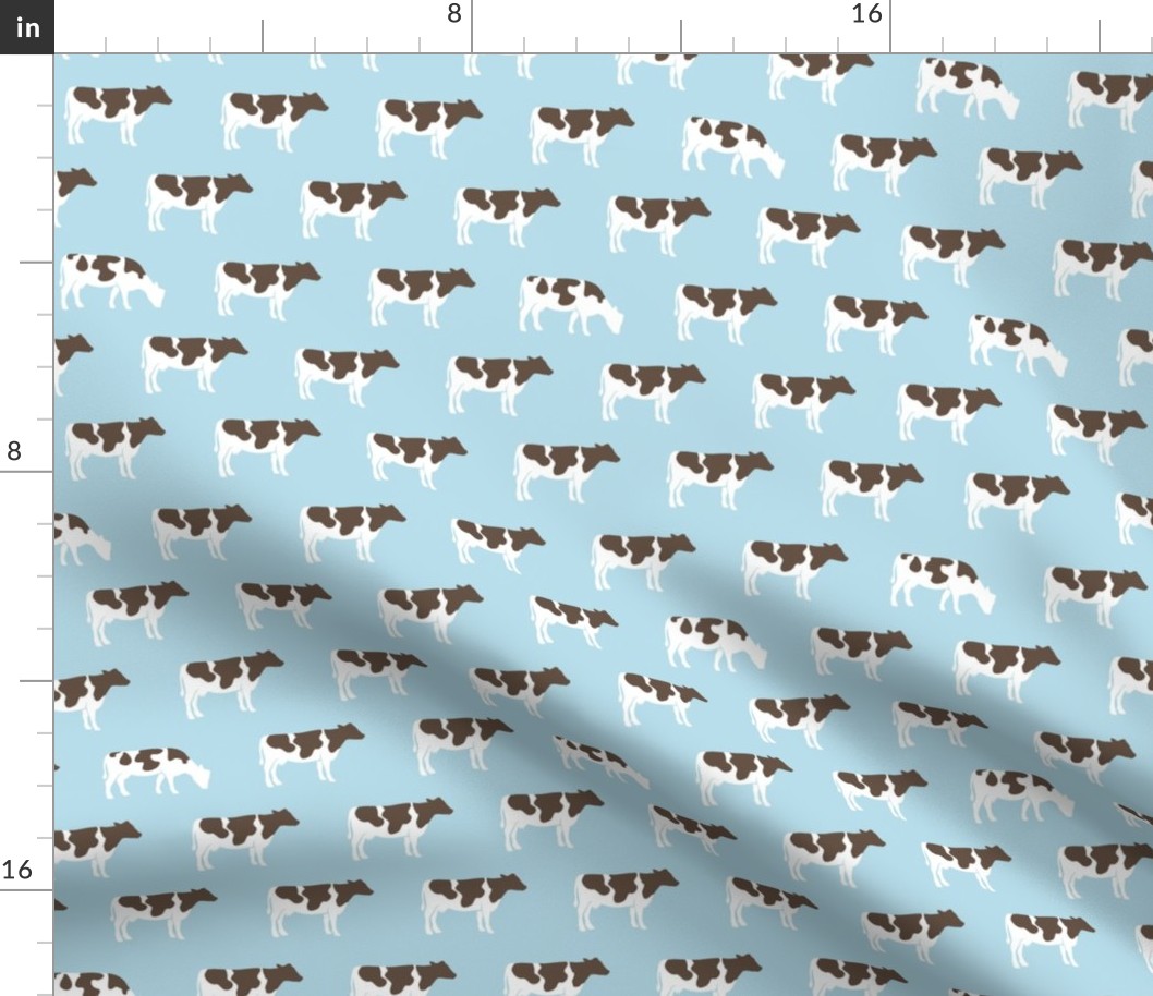 cows on baby blue  - farm fabric C22