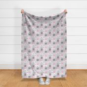 Elephant nursery patchwork elephants and abstract bubbles plaid dots and waves baby design pink girls gray
