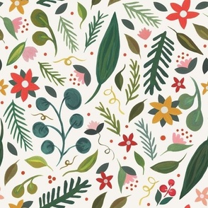 Gouache Botanicals | Green on White Med.