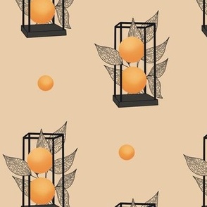 Industrial black cage design orange background large scale