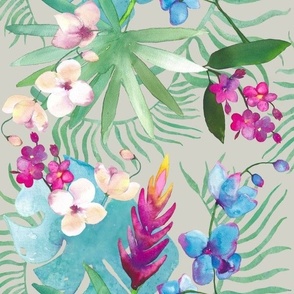 Tropical OG Gray watercolor floral 