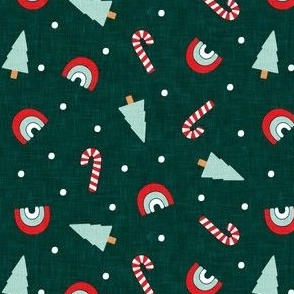 holiday rainbows - christmas tree, candy canes, rainbows - dark green - LAD22