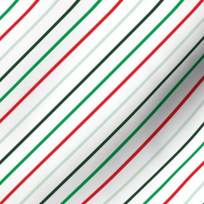 Diagonal Christmas Stripes - Green Red Mint on White - LAD22