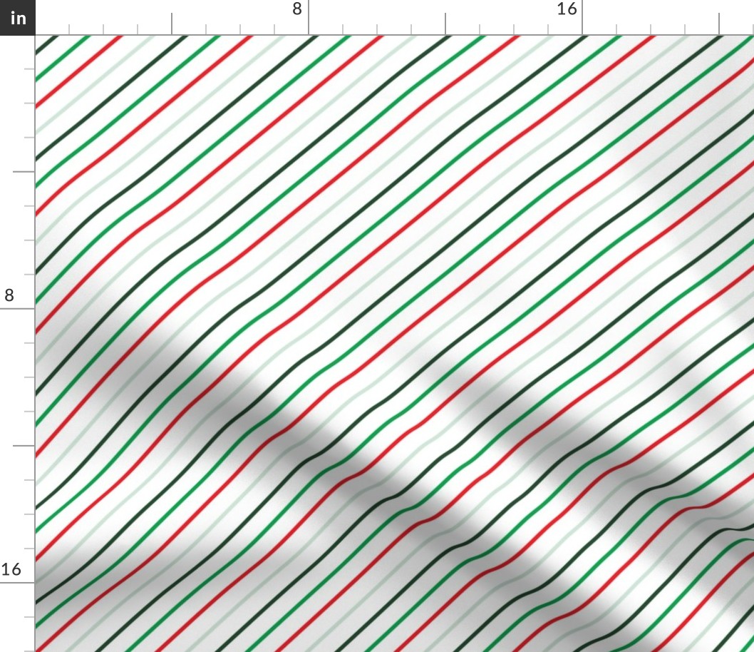 Diagonal Christmas Stripes - Green Red Mint on White - LAD22
