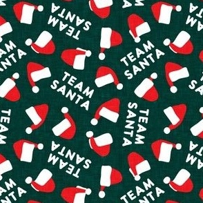 Team Santa - toss Santa hats on dark green - LAD22