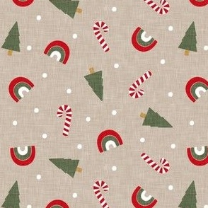 holiday rainbows - christmas tree, candy canes, rainbows - khaki - LAD22