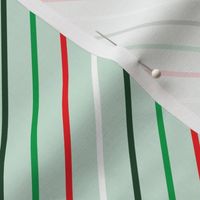 Diagonal Christmas Stripes - Green Red on mint - LAD22