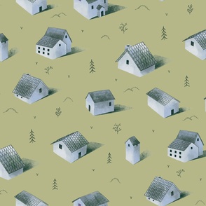 Little Houses Large olive green