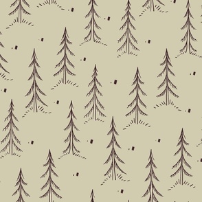 Line Pine Trees Large Neutral Ecru