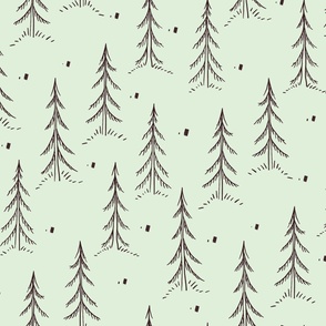 Line Pine Trees Large Green Mint Celadon 