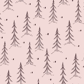 Line Pine Trees Large Black and Pink