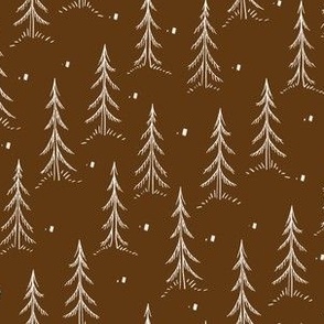 Line Pine Trees Small Brown Sepia