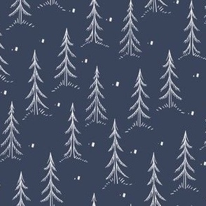 Line Pine Trees Small Navy