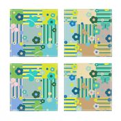 Adorned Striped Squares, blue tones, 24 inch