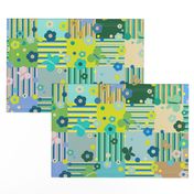 Adorned Striped Squares, blue tones, 24 inch