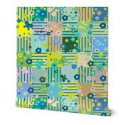 Adorned Striped Squares, blue tones, 24 inch