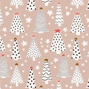 Funky mod Christmas Trees on barely pink with black and white