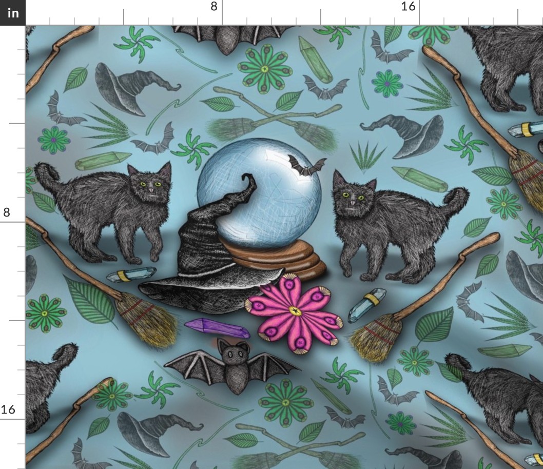 Hats_ Bats_ and Cats --- Oh my! - Large Fabric | Spoonflower
