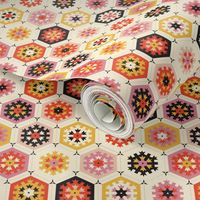 Hexiflora (Mini Red, Yellow & Pink) || geometric crochet granny hexagon