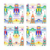 Rocket Cats- Space Cat- White Background Medium- Rocketship- Intergalactic- Multicolored Space Exploration - Science- Pets- Novelty Kids Wallpaper