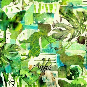 Medium greens collage fabric