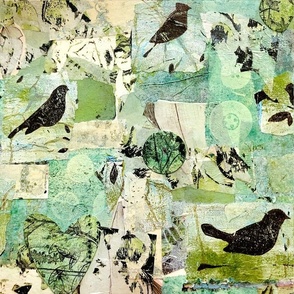 Olive collage fabric